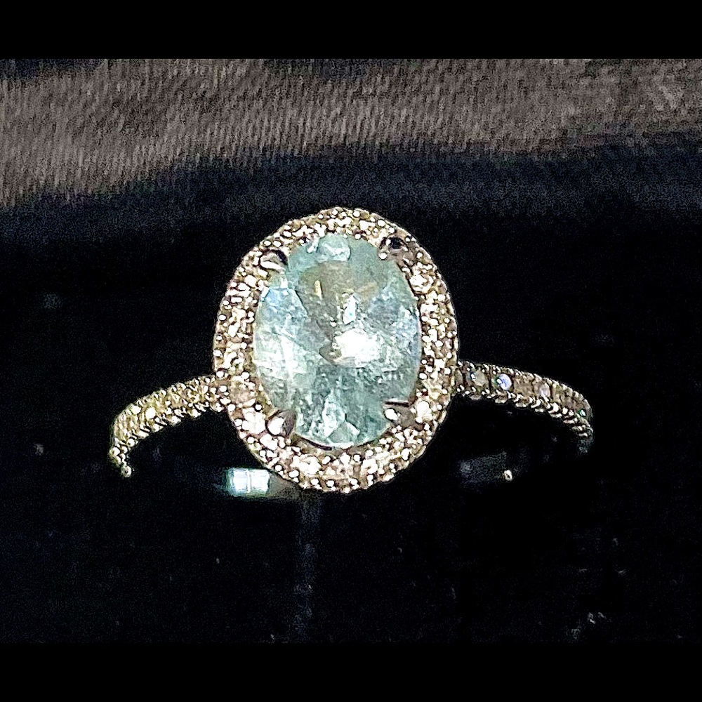 Aquamarine Engagement Ring with Diamond Halo